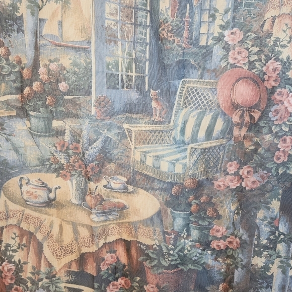 Vintage Curtain Panel Rather Sheer Brown Tea Party - Picture 2 of 4